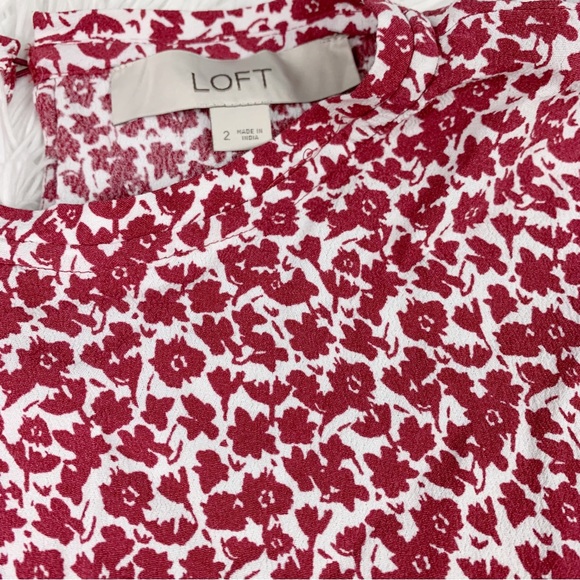 Loft short sleeve Floral Flounce Hem Swing Dress round red white casual - Picture 10 of 10